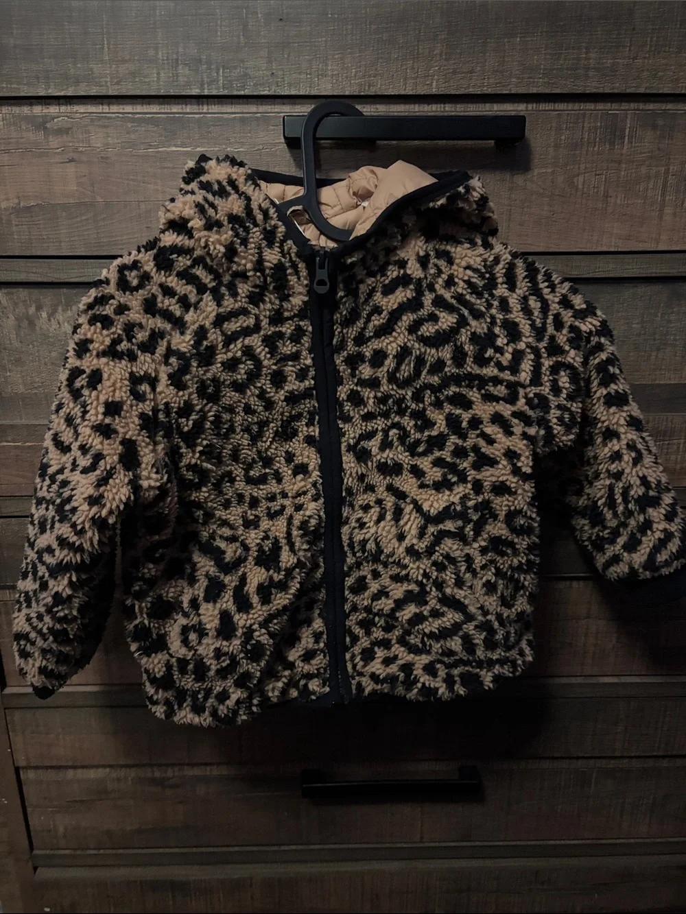 Zara Kids Leopard Sherpa Puffer Jacket - Taupe & Black